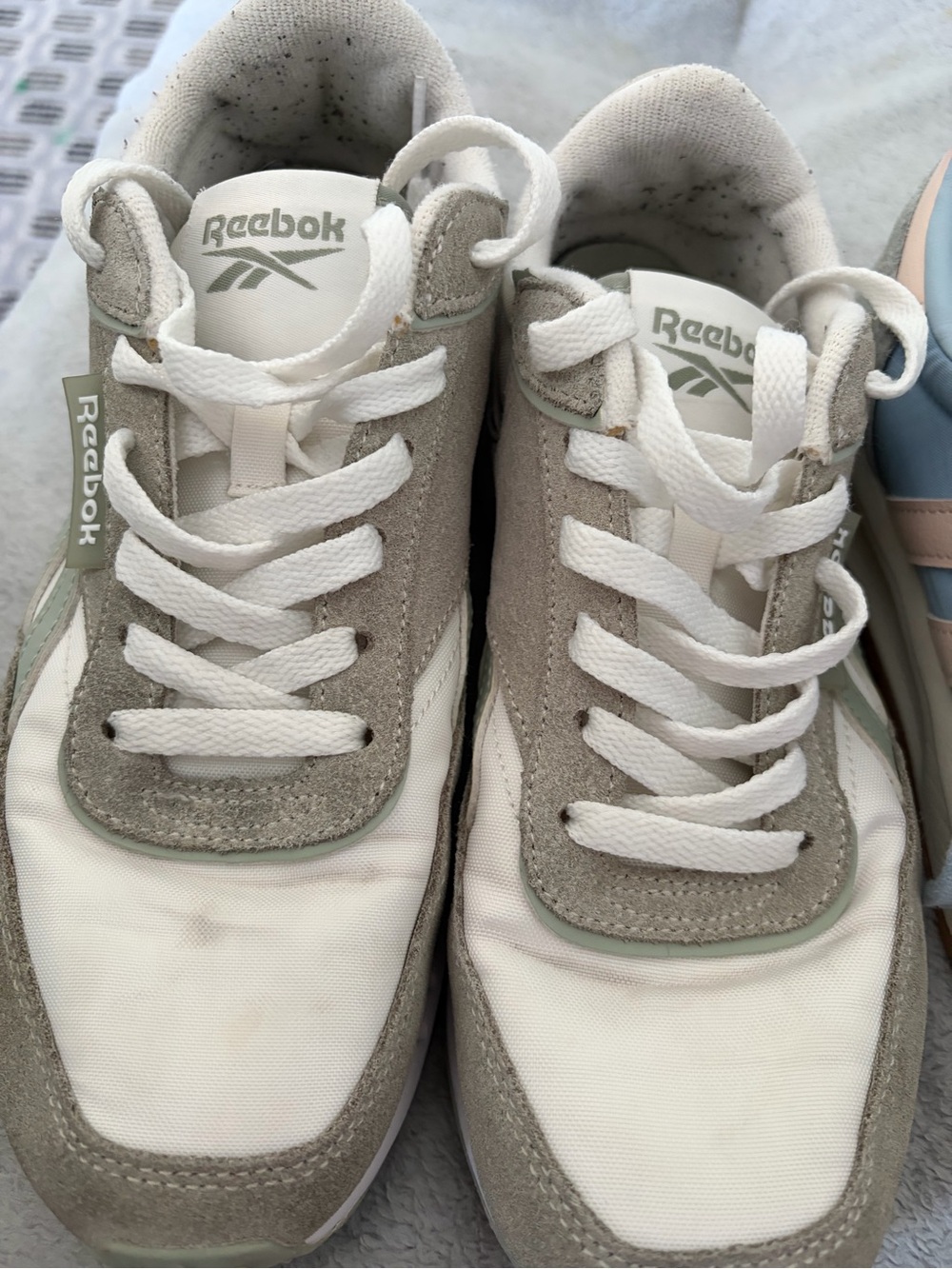 Reebok White and Light Gray Women's Sneakers with Mint Trim